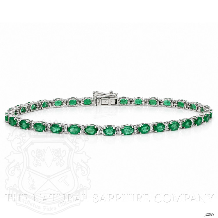5.37 Ct.Tw. Emerald and Natural Diamond Tennis/Line Bracelet, 14K White Gold