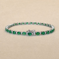 5.37 Ct.Tw.Total Carat Weight Emerald and Natural Diamond Tennis/Line Bracelet, 14K White Gold Life Style