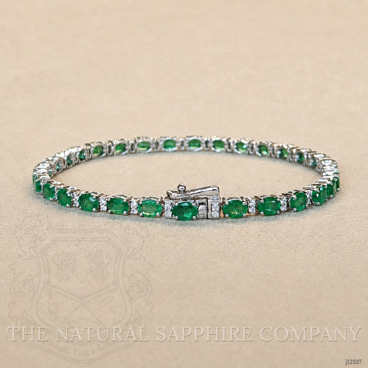 5.37 Ct.Tw. Emerald and Natural Diamond Tennis/Line Bracelet, 14K White Gold