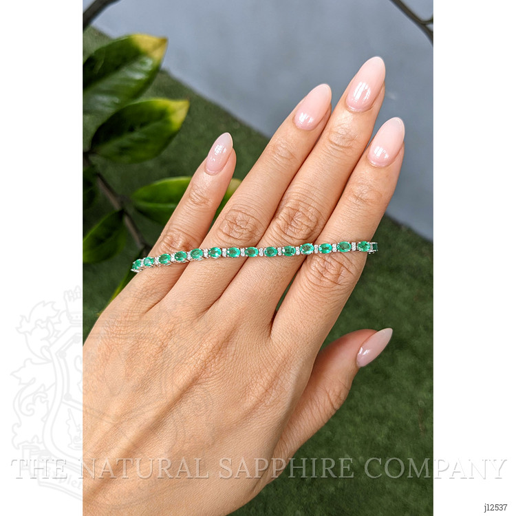 5.37 Ct.Tw. Emerald and Natural Diamond Tennis/Line Bracelet, 14K White Gold