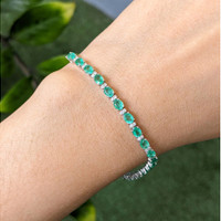 5.37&nbsp;Ct.Tw.Total Carat Weight Emerald and Natural Diamond Tennis/Line Bracelet, 14K White Gold Life Style