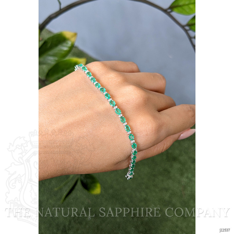 5.37 Ct.Tw. Emerald and Natural Diamond Tennis/Line Bracelet, 14K White Gold