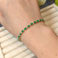 4.83 Ct.Tw.Total Carat Weight Emerald and Natural Diamond Tennis/Line Bracelet, 14K Yellow Gold Life Style