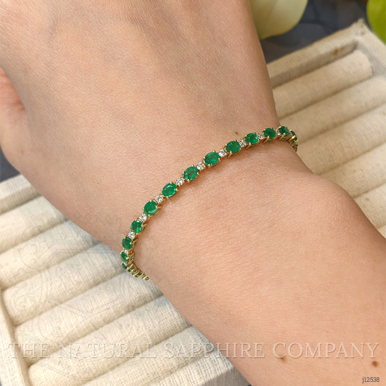 4.83 Ct.Tw. Emerald and Natural Diamond Tennis/Line Bracelet, 14K Yellow Gold