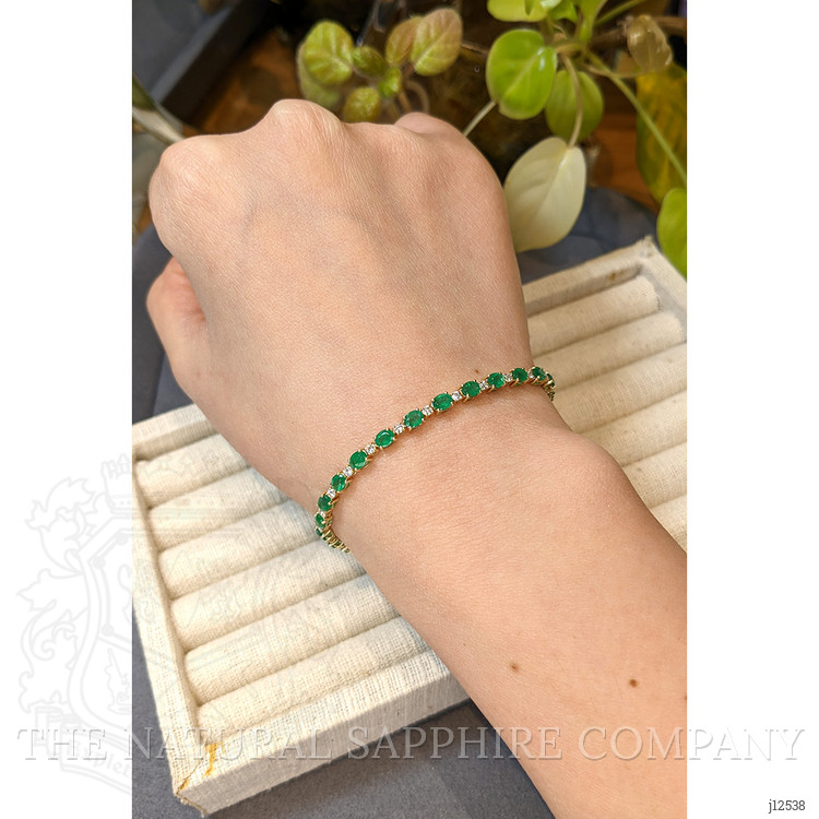 4.83 Ct.Tw. Emerald and Natural Diamond Tennis/Line Bracelet, 14K Yellow Gold