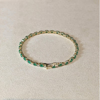 4.83 Ct.Tw.Total Carat Weight Emerald and Natural Diamond Tennis/Line Bracelet, 14K Yellow Gold Life Style
