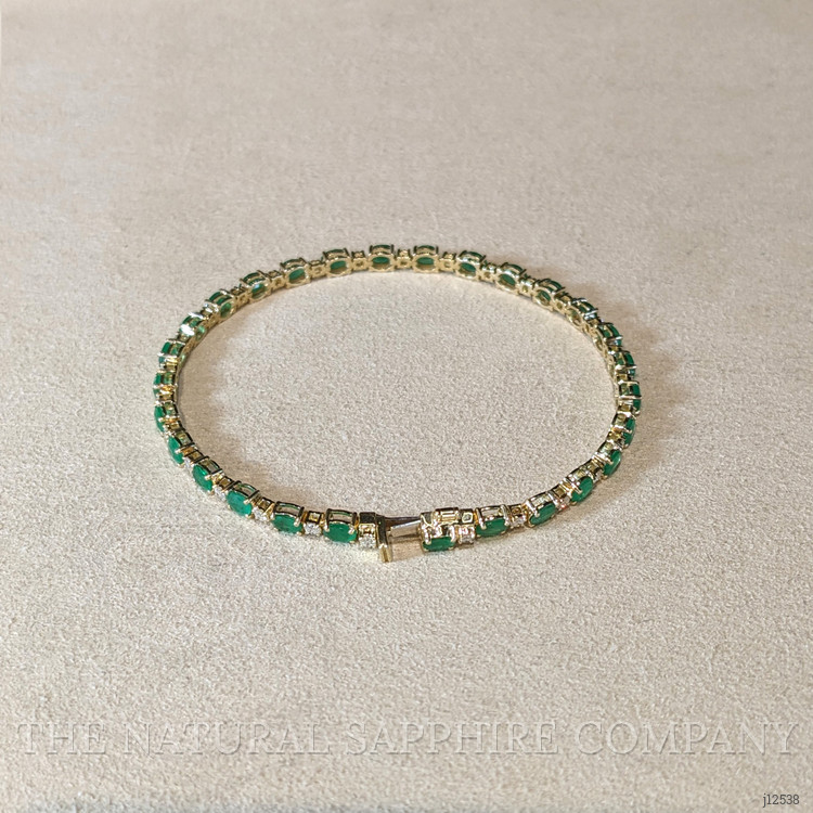 4.83 Ct.Tw. Emerald and Natural Diamond Tennis/Line Bracelet, 14K Yellow Gold