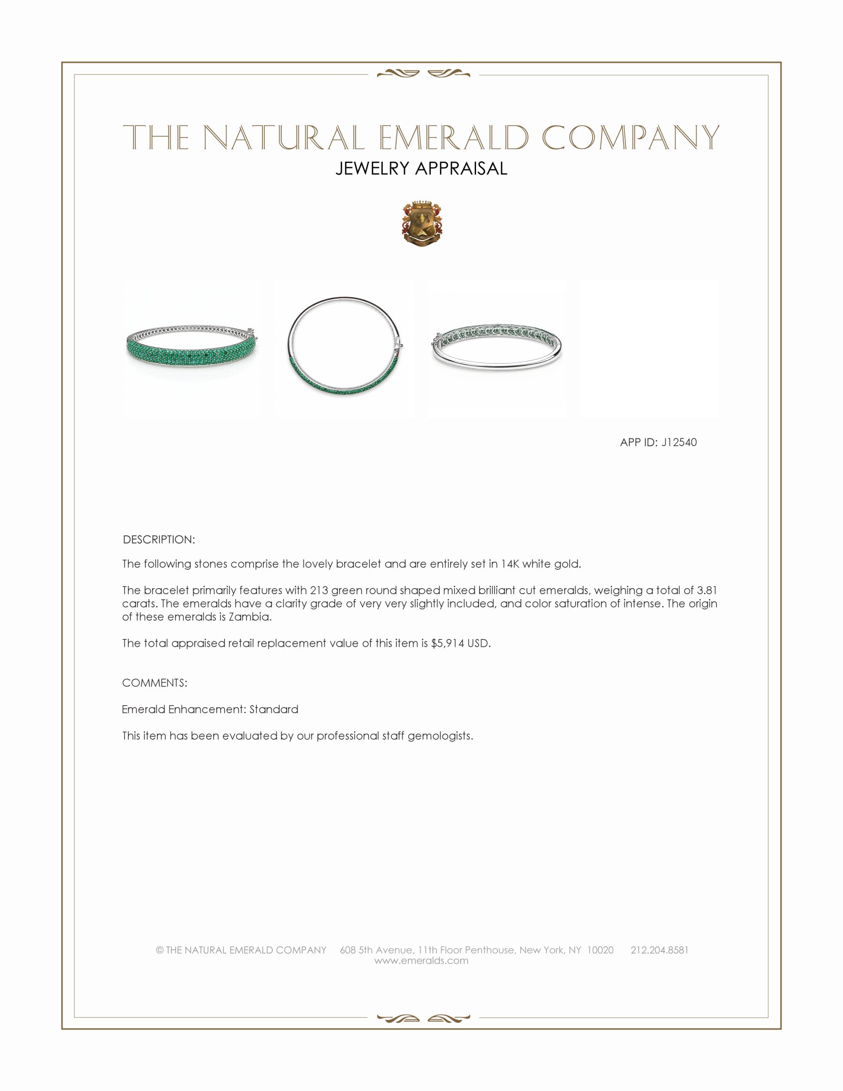 3.81 Ct.Tw. Emerald Bangle Bracelet, 14K White Gold