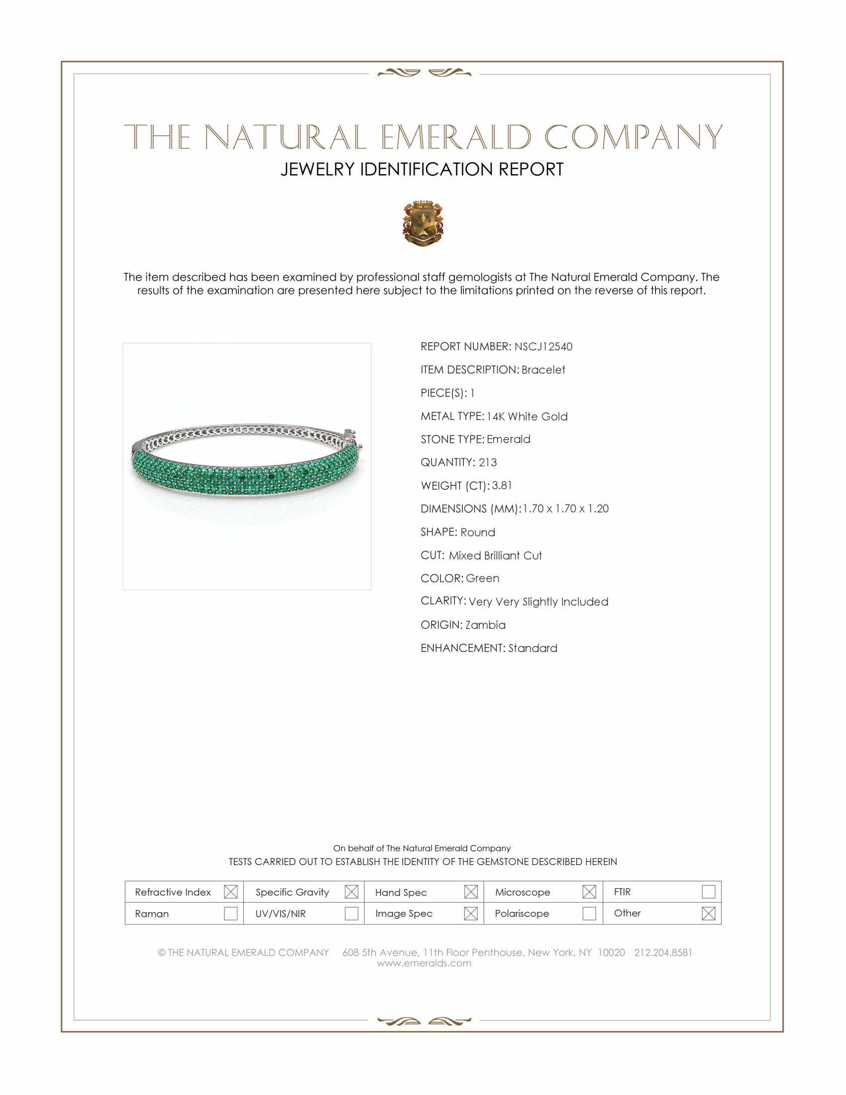 3.81 Ct.Tw. Emerald Bangle Bracelet, 14K White Gold