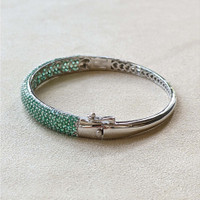 3.81&nbsp;Ct.Tw.Total Carat Weight Emerald Bangle Bracelet, 14K White Gold Life Style