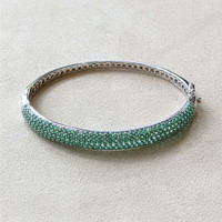 3.81 Ct.Tw.Total Carat Weight Emerald Bangle Bracelet, 14K White Gold Life Style