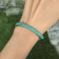 3.81 Ct.Tw.Total Carat Weight Emerald Bangle Bracelet, 14K White Gold Life Style