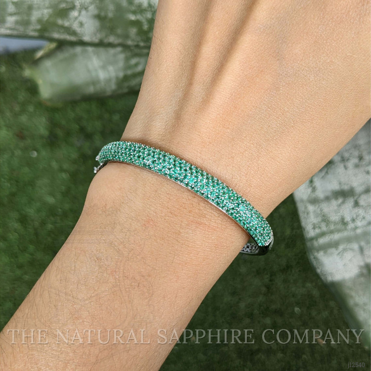 3.81 Ct.Tw. Emerald Bangle Bracelet, 14K White Gold