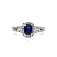 1.02 Ct. Blue Sapphire and Natural Diamond Pave Ring, 18K White Gold Video