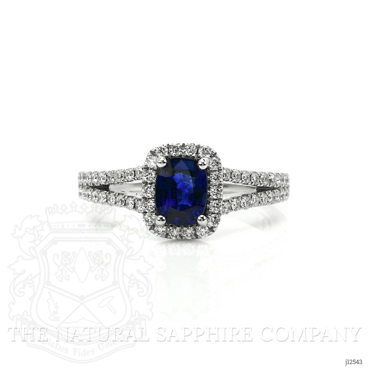 1.02 Ct. Blue Sapphire and Natural Diamond Pave Ring, 18K White Gold