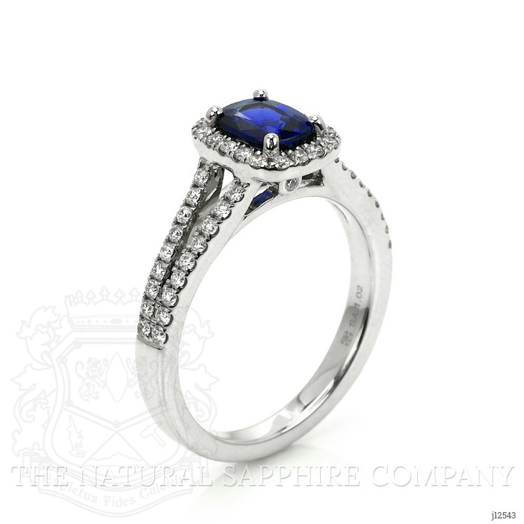 1.02 Ct. Blue Sapphire and Natural Diamond Pave Ring, 18K White Gold