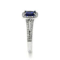 1.02 Ct. Blue Sapphire and Natural Diamond Pave Ring, 18K White Gold Image