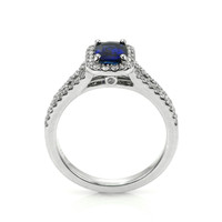 1.02 Ct. Blue Sapphire and Natural Diamond Pave Ring, 18K White Gold Image