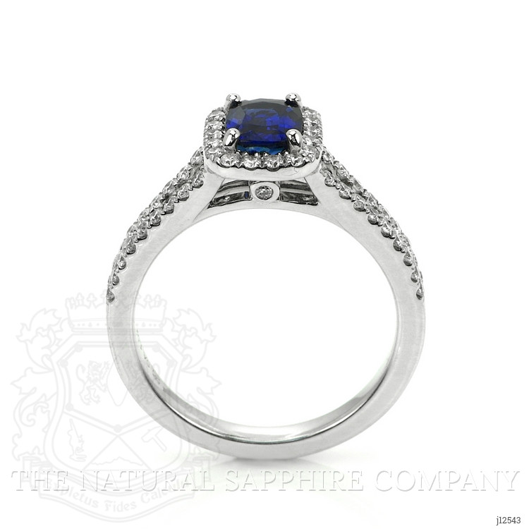 1.02 Ct. Blue Sapphire and Natural Diamond Pave Ring, 18K White Gold