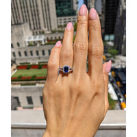 1.02 Ct. Blue Sapphire and Natural Diamond Pave Ring, 18K White Gold Life Style