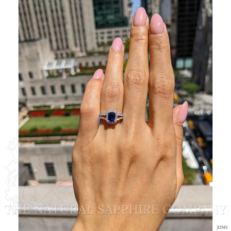 1.02 Ct. Blue Sapphire and Natural Diamond Pave Ring, 18K White Gold
