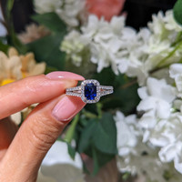 1.02 Ct. Blue Sapphire and Natural Diamond Pave Ring, 18K White Gold Life Style