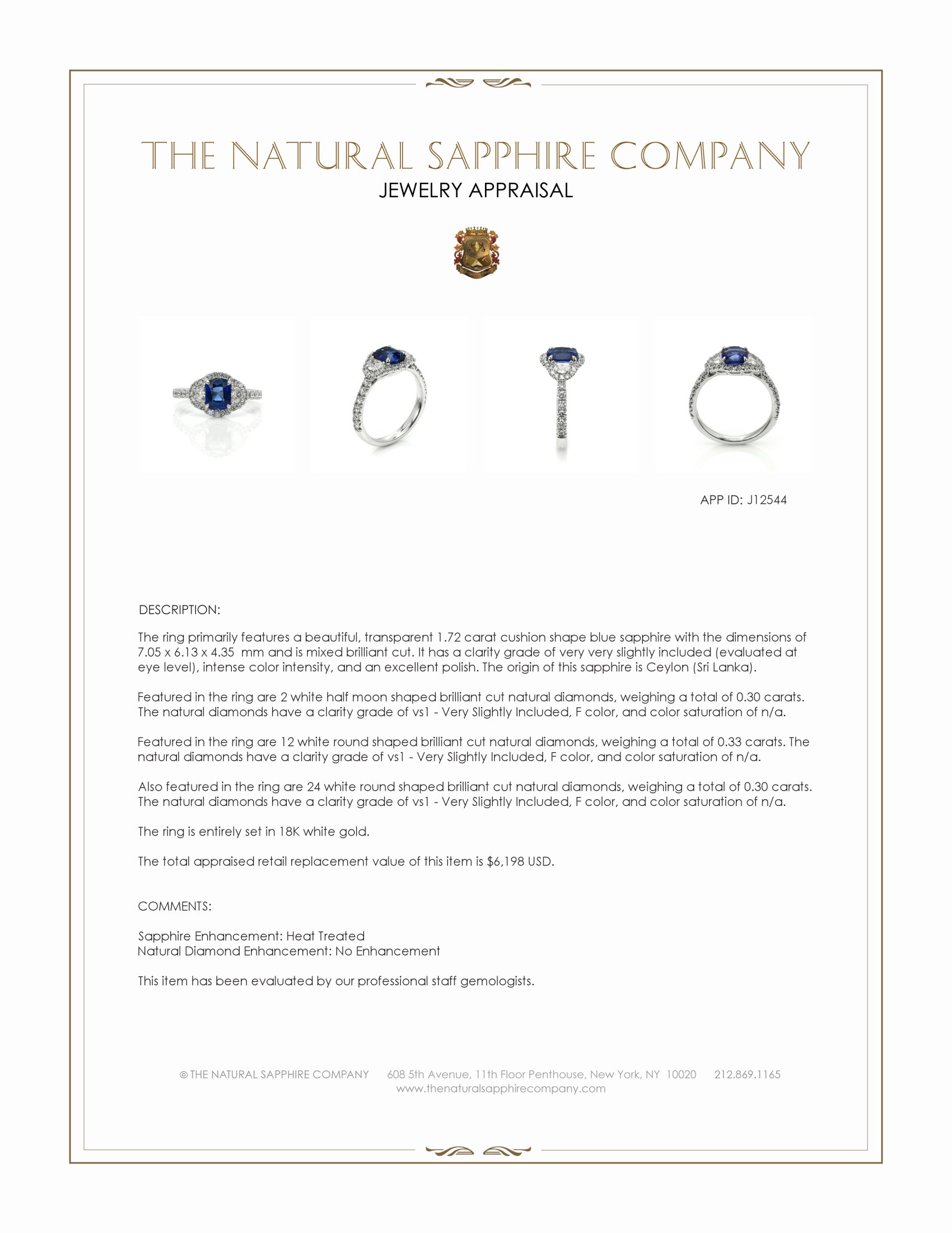 1.72 Ct. Blue Sapphire and Natural Diamond Pave Ring, 18K White Gold