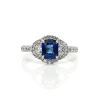 1.72 Ct. Blue Sapphire and Natural Diamond Pave Ring, 18K White Gold Video