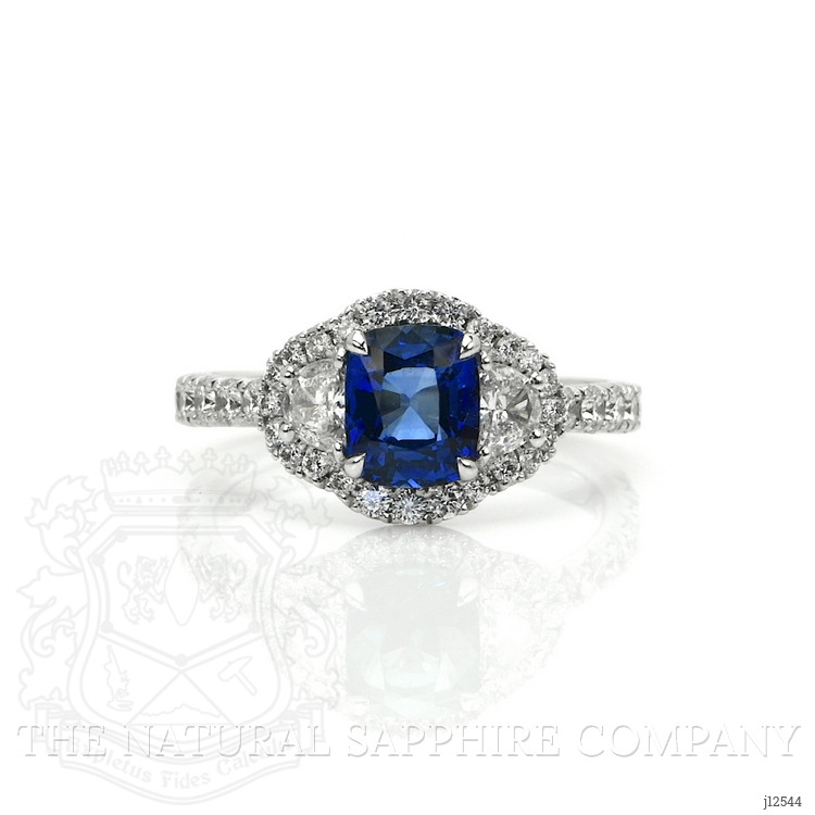 1.72 Ct. Blue Sapphire and Natural Diamond Pave Ring, 18K White Gold