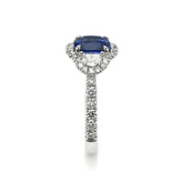 1.72 Ct. Blue Sapphire and Natural Diamond Pave Ring, 18K White Gold Image