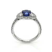 1.72 Ct. Blue Sapphire and Natural Diamond Pave Ring, 18K White Gold Image
