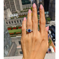 1.72 Ct. Blue Sapphire and Natural Diamond Pave Ring, 18K White Gold Life Style