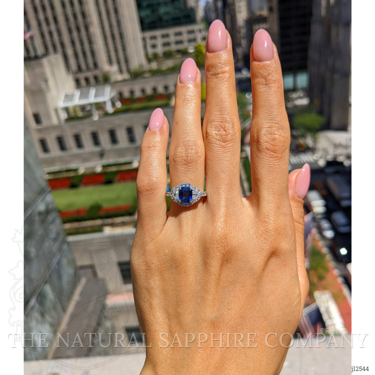 1.72 Ct. Blue Sapphire and Natural Diamond Pave Ring, 18K White Gold