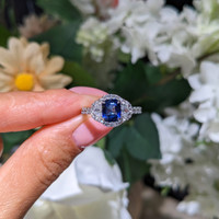 1.72 Ct. Blue Sapphire and Natural Diamond Pave Ring, 18K White Gold Life Style