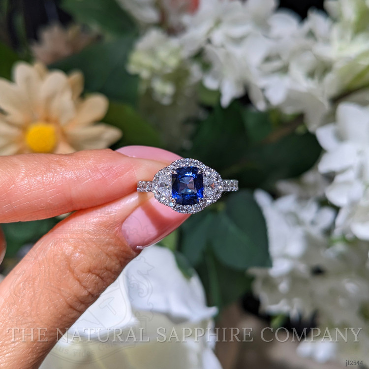 1.72 Ct. Blue Sapphire and Natural Diamond Pave Ring, 18K White Gold