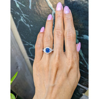 1.72 Ct. Blue Sapphire and Natural Diamond Pave Ring, 18K White Gold Life Style