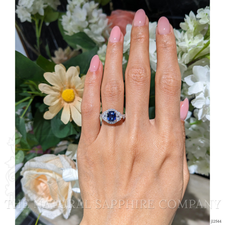 1.72 Ct. Blue Sapphire and Natural Diamond Pave Ring, 18K White Gold