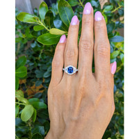 1.72 Ct. Blue Sapphire and Natural Diamond Pave Ring, 18K White Gold Life Style