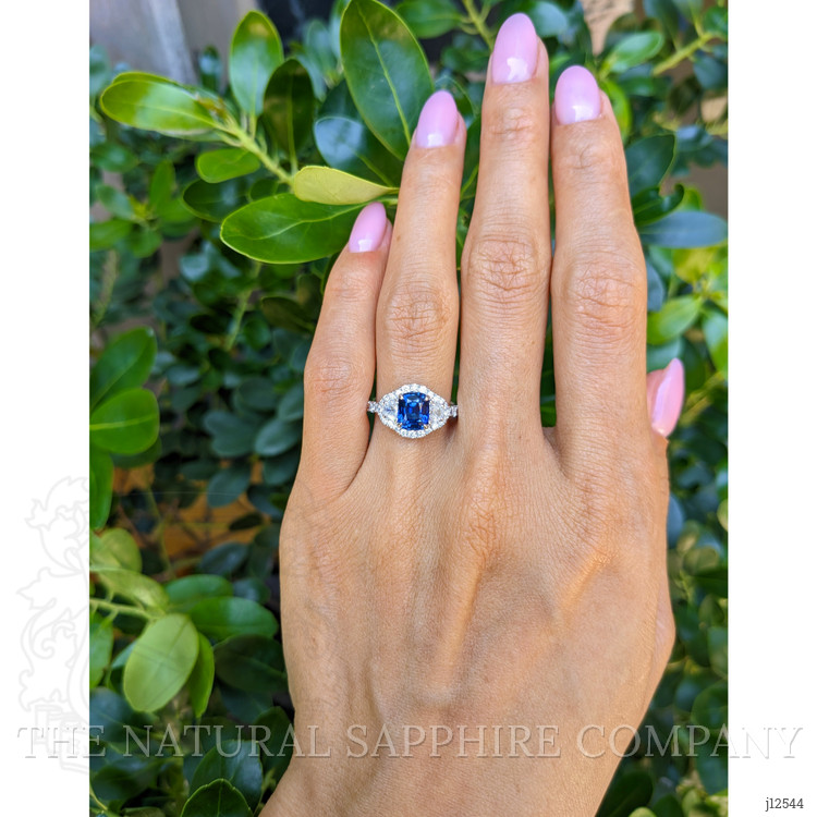 1.72 Ct. Blue Sapphire and Natural Diamond Pave Ring, 18K White Gold