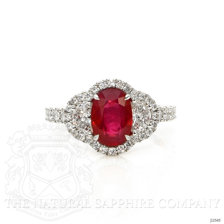 2.48 Ct. Ruby and Natural Diamond Pave Ring, 18K White Gold