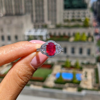 2.48 Ct. Ruby and Natural Diamond Pave Ring, 18K White Gold Life Style