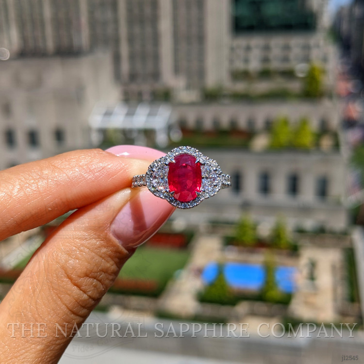 2.48 Ct. Ruby and Natural Diamond Pave Ring, 18K White Gold
