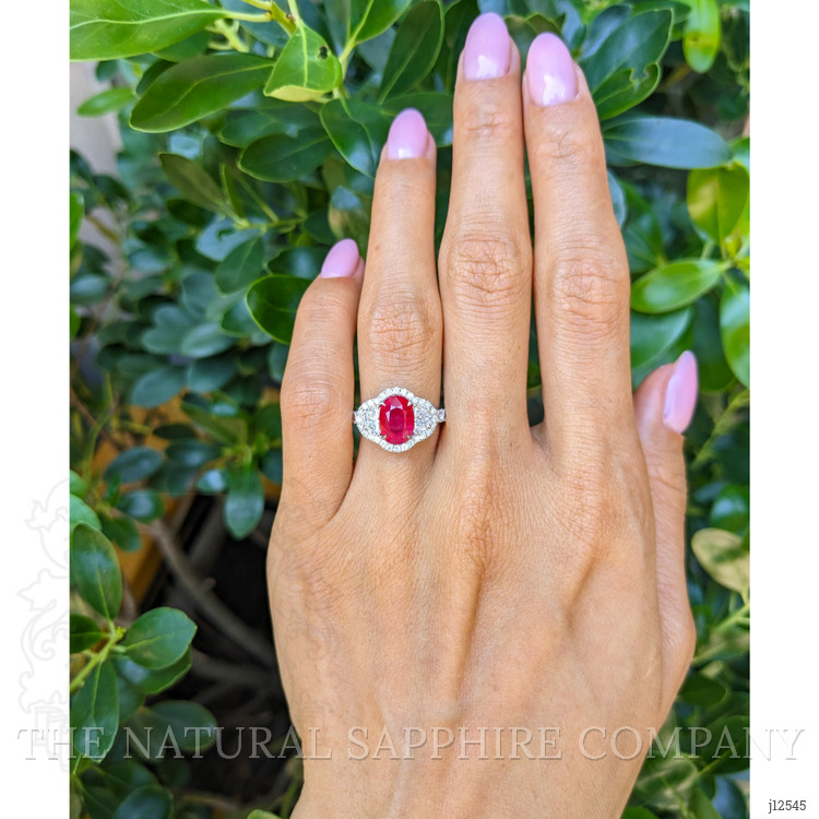 2.48 Ct. Ruby and Natural Diamond Pave Ring, 18K White Gold