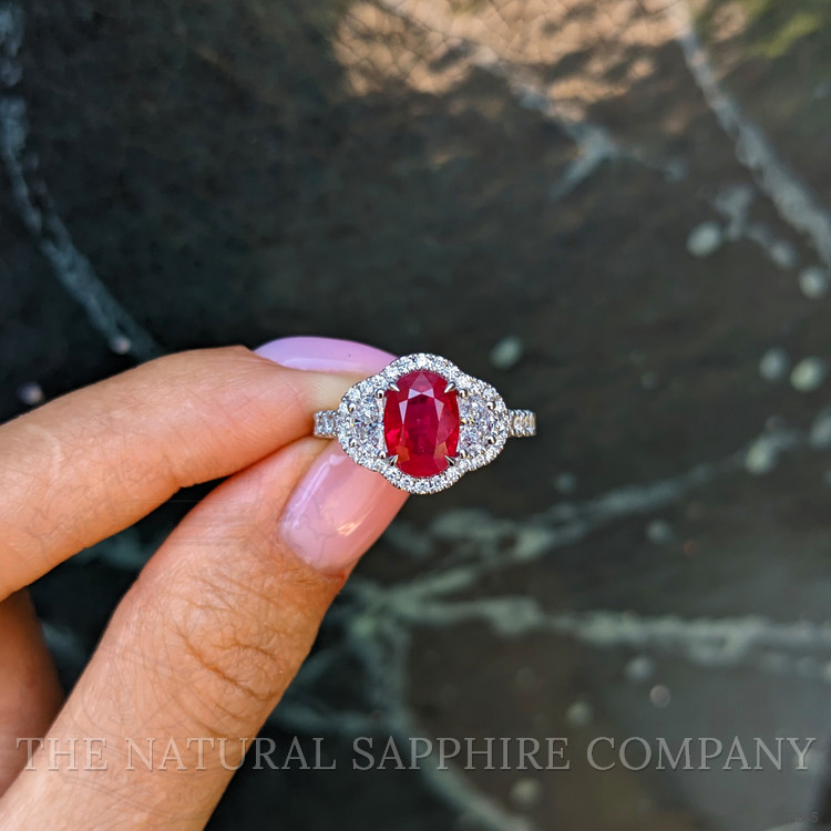 2.48 Ct. Ruby and Natural Diamond Pave Ring, 18K White Gold