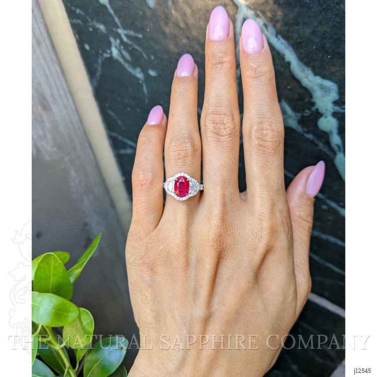 2.48 Ct. Ruby and Natural Diamond Pave Ring, 18K White Gold