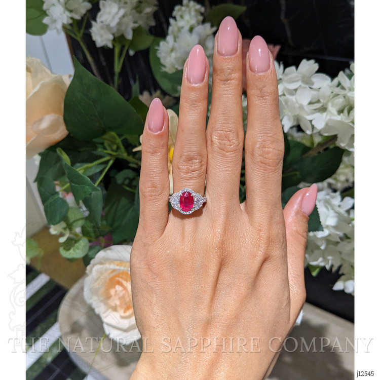 2.48 Ct. Ruby and Natural Diamond Pave Ring, 18K White Gold