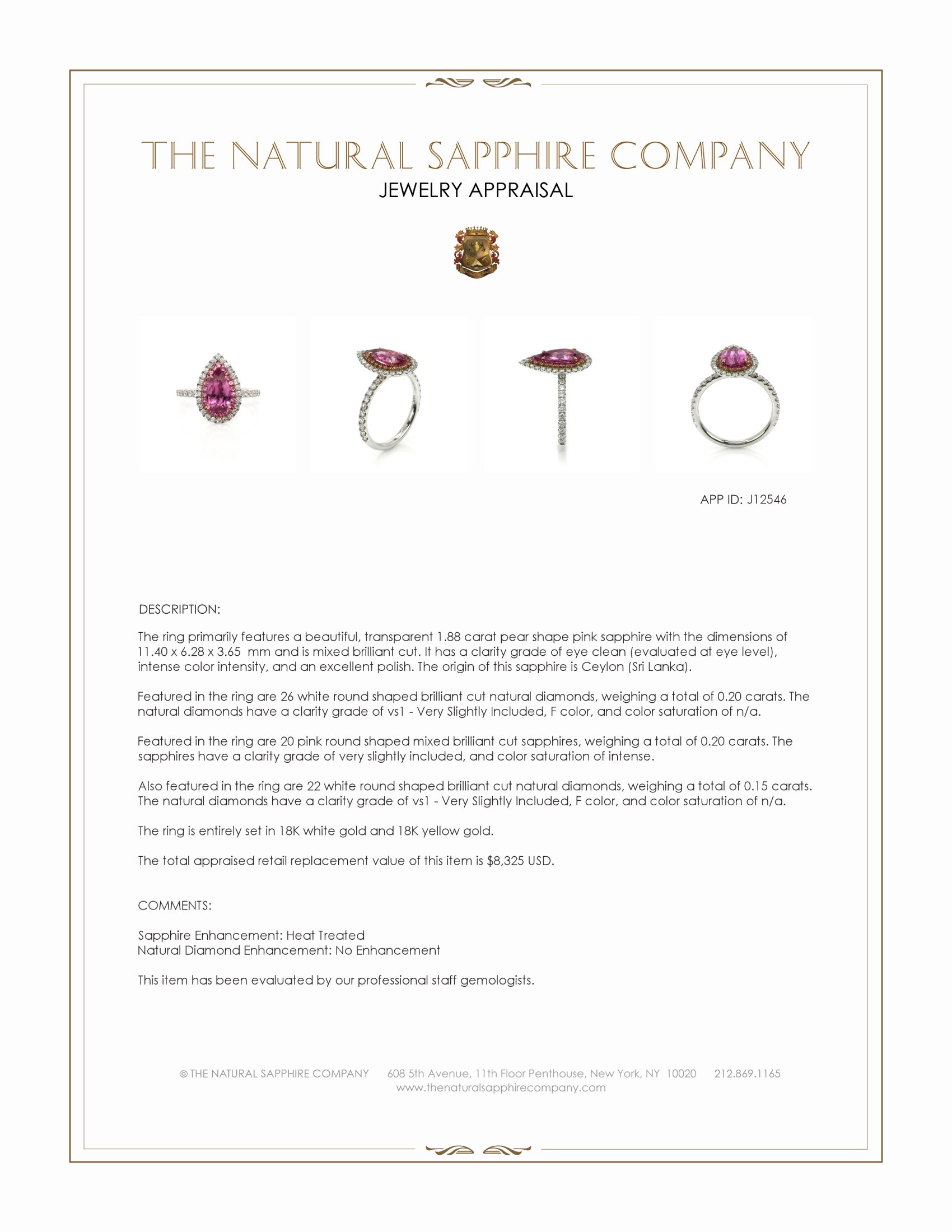 1.88 Ct. Pink Sapphire and Natural Diamond Pave Ring, 18K White & Yellow