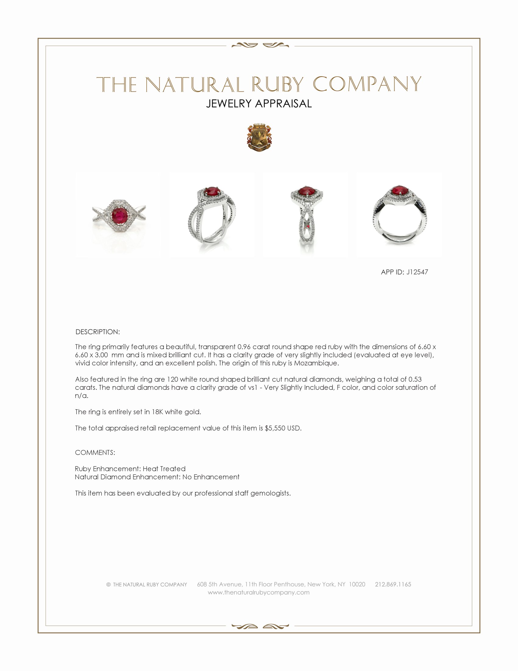 0.96 Ct. Ruby and Natural Diamond Pave Ring, 18K White Gold