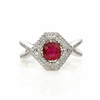 0.96 Ct. Ruby and Natural Diamond Pave Ring, 18K White Gold Video