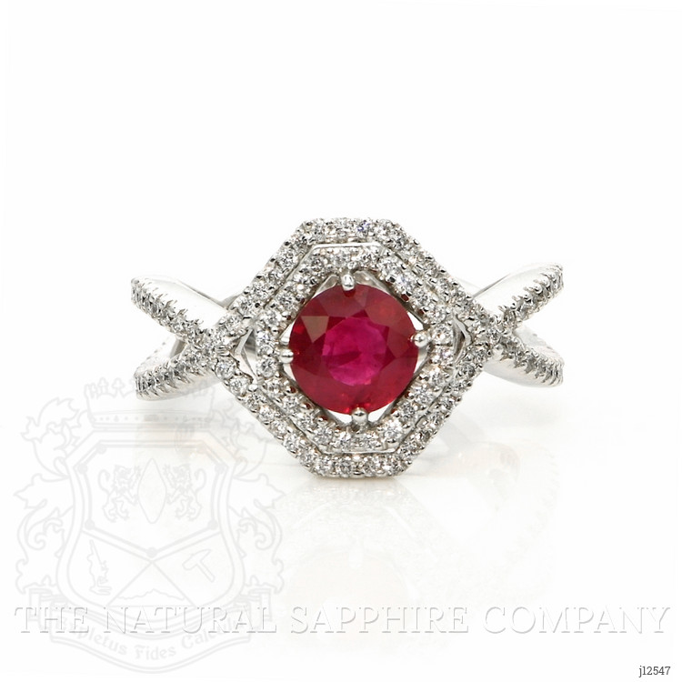 0.96 Ct. Ruby and Natural Diamond Pave Ring, 18K White Gold
